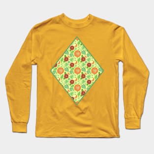 Oranges, Slices, Dahlia, Monstera, Rhapidophora, and Philodendron Gloriosum Leaves Long Sleeve T-Shirt